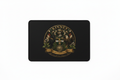 Black mouse pad with Kinney/Kenney family crest logo in the center