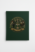 Dark hardcover notebook with Kinney/Kenney family crest logo on the front