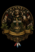 Kinney Family Crest with Small Red White Blue Feathers