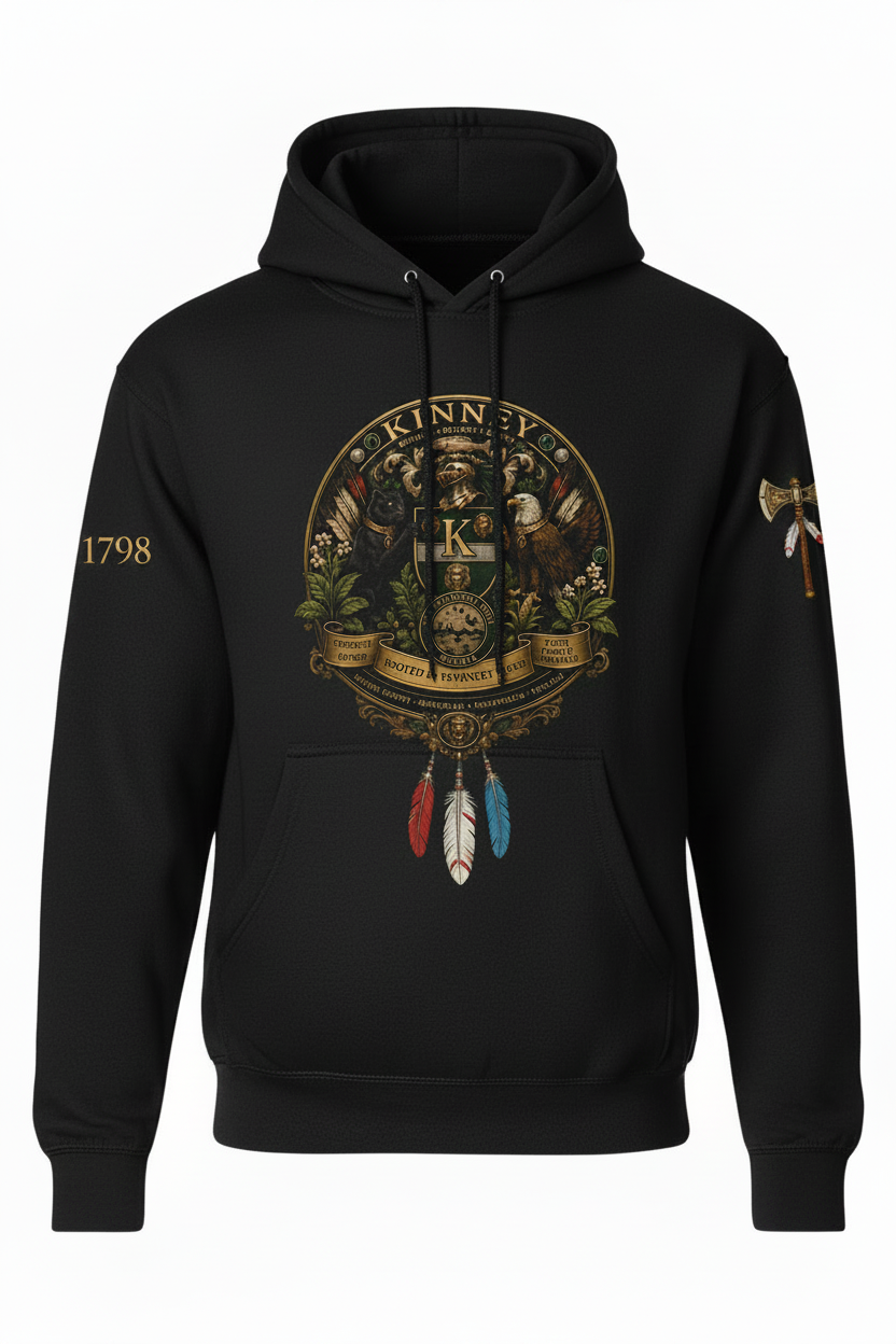 Kinney Family Crest Hoodie | Classic Feathers Edition